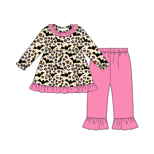 Halloween bat leopard design girls long sleeve matching outfit preorder