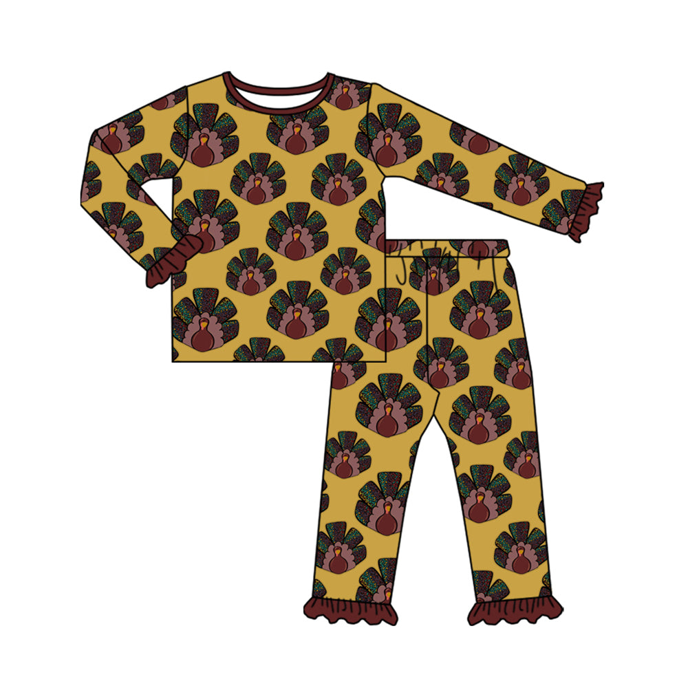 Thanksgiving turkey design kids long sleeve matching outfit preorder