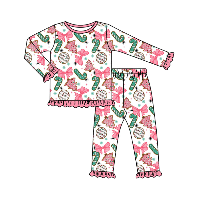 Christmas candy cane bow kids long sleeve matching outfit preorder
