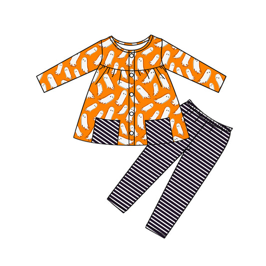 Halloween ghost top stripes pants girls long sleeve matching pajama set preorder