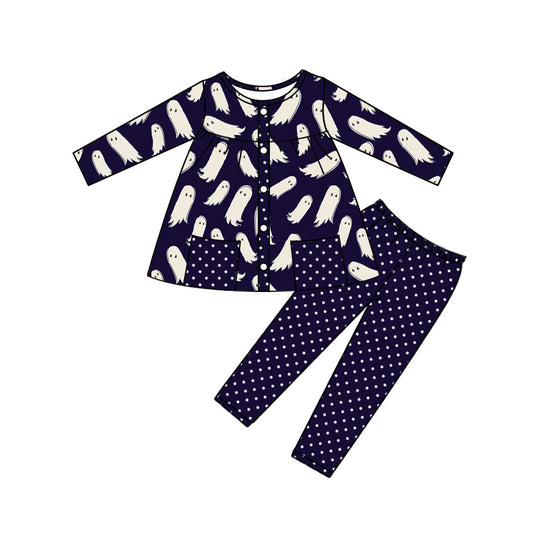 Halloween ghost top dots pants girls long sleeve matching pajama set preorder