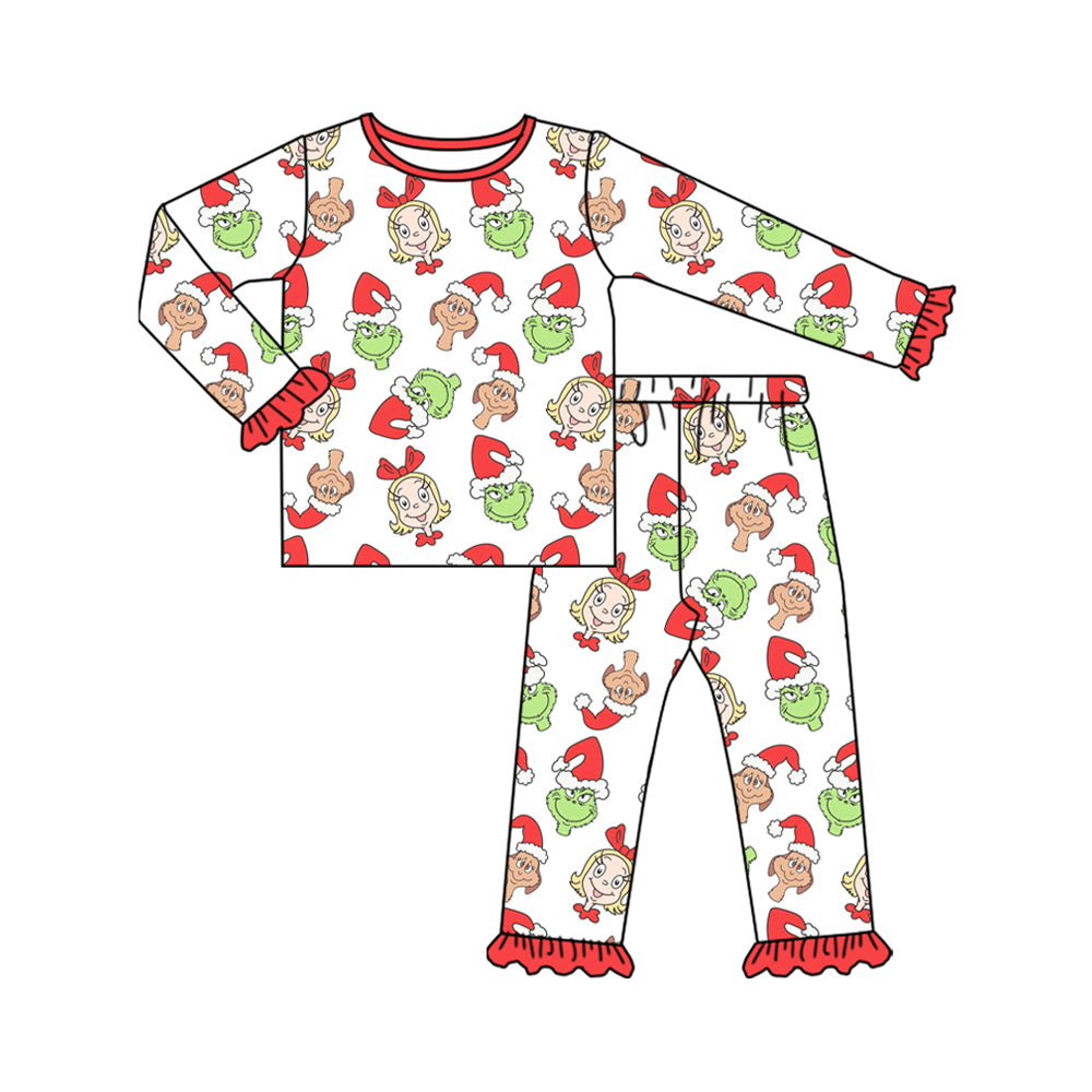Christmas green face kids long sleeve matching outfit preorder