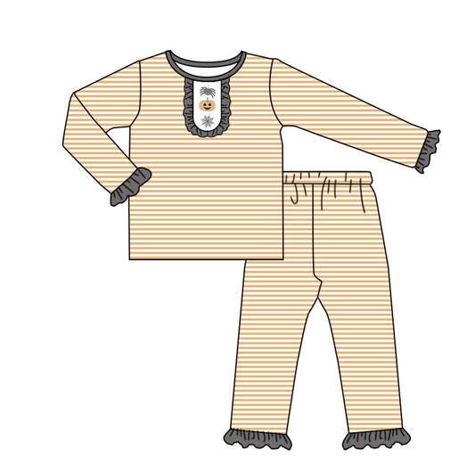 Halloween pumpkin orange stripes design kids long sleeve matching outfit preorder