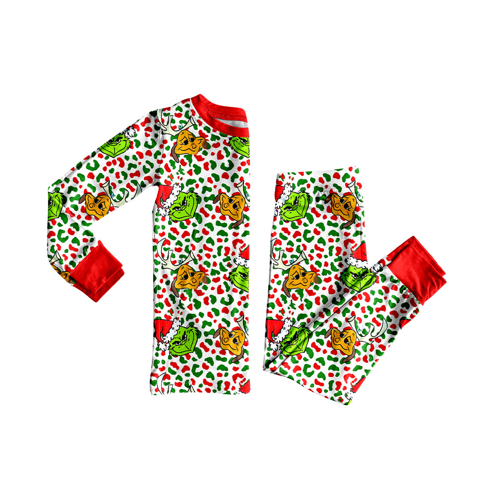 Christmas green face leopard design kids long sleeve matching outfit preorder