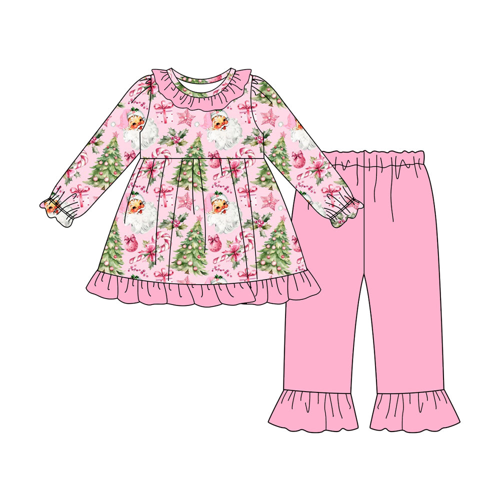 Christmas tree Santa Claus design girls long sleeve matching outfit preorder