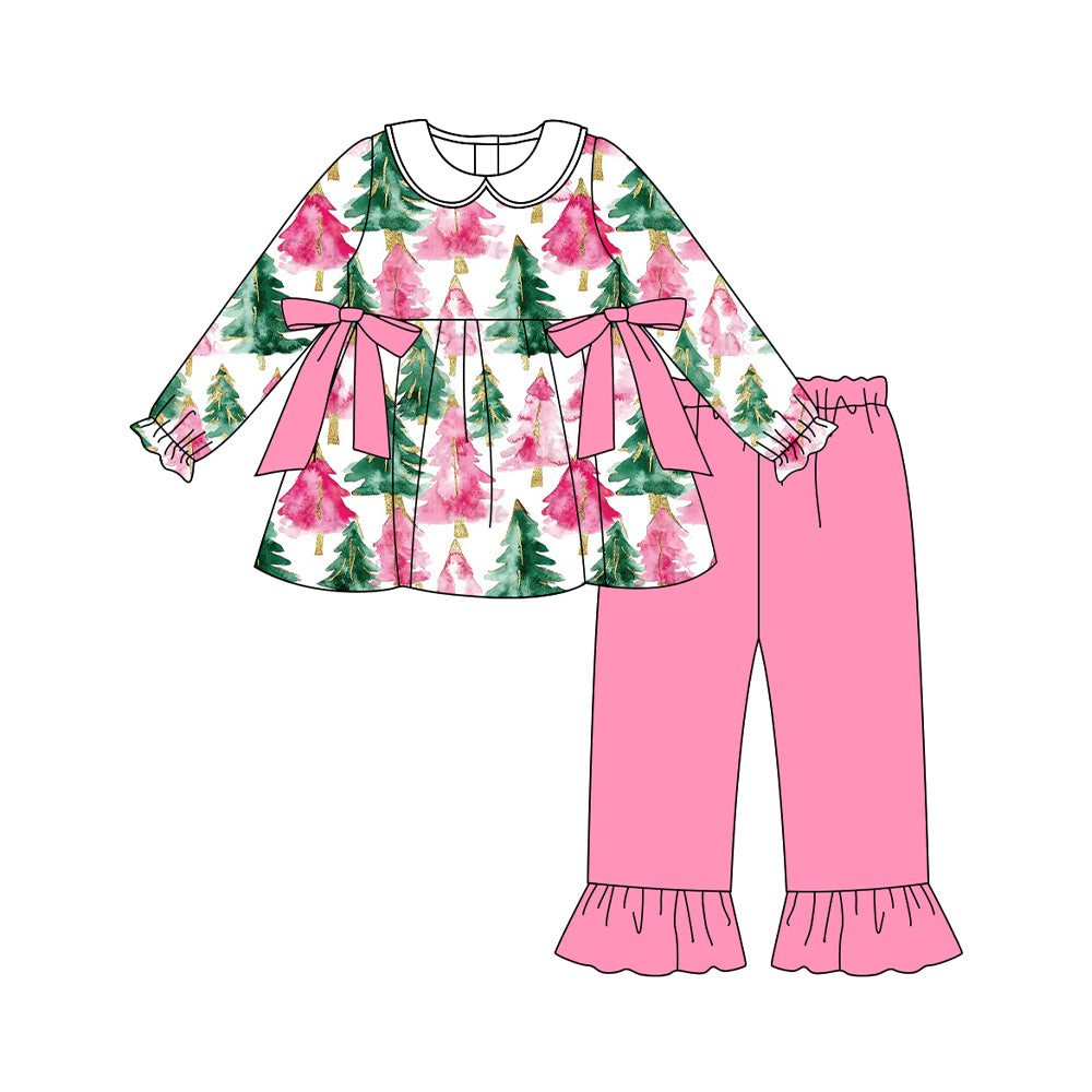 Christmas tree pink red tree design boys long sleeve matching outfit preorder