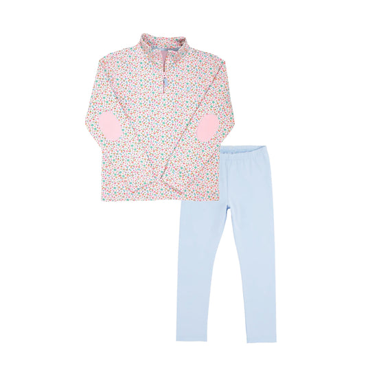 Floral shirt blue leggings kids girls long sleeve matching outfit preorder