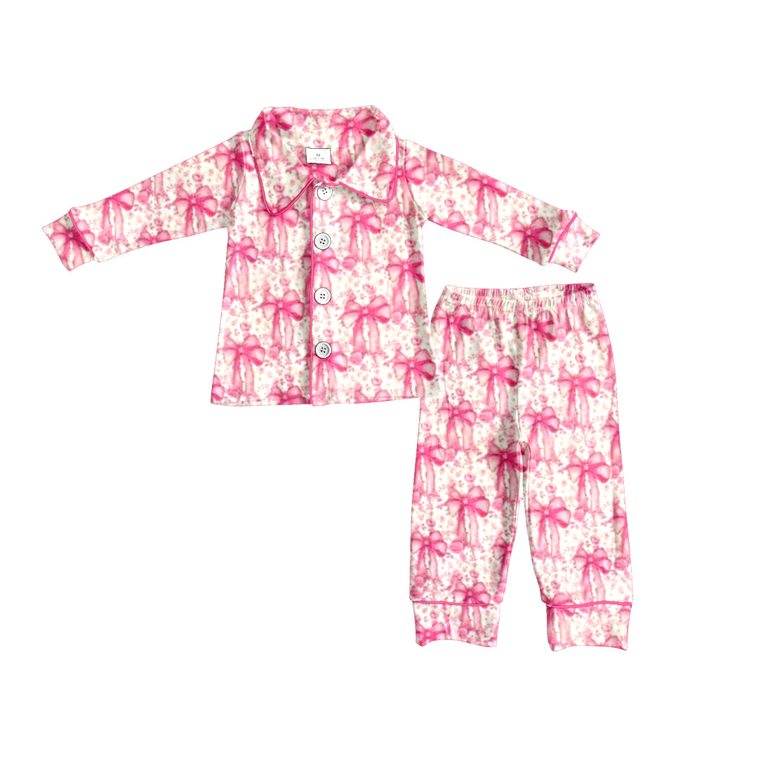 Pink bow kids girls long sleeve matching pajama set preorder