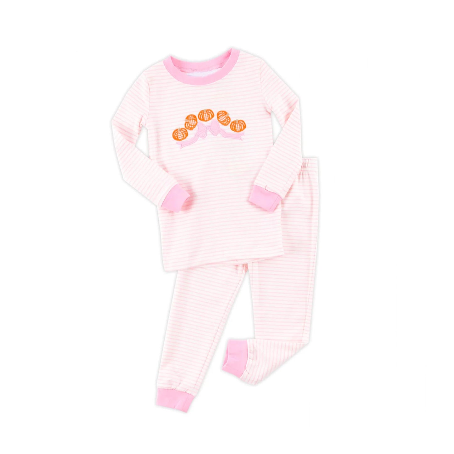 Pumpkin pink bow girls fall winter outfit preorder