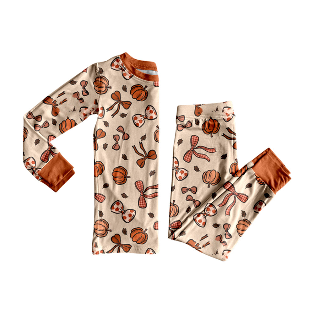 Fall pumpkin bow design girls fall winter outfit preorder