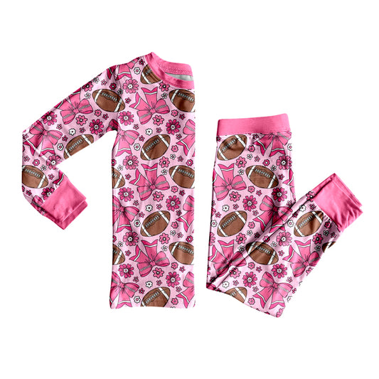 Football pink bow kids girls  matching outfit set preorder