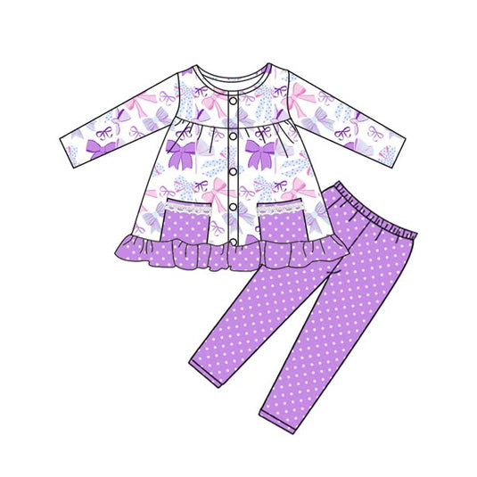 Kids cute lavender bow shirt dots pants matching outfit preorder