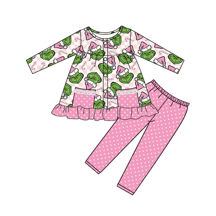 Kids girls Christmas green face matching outfit preorder