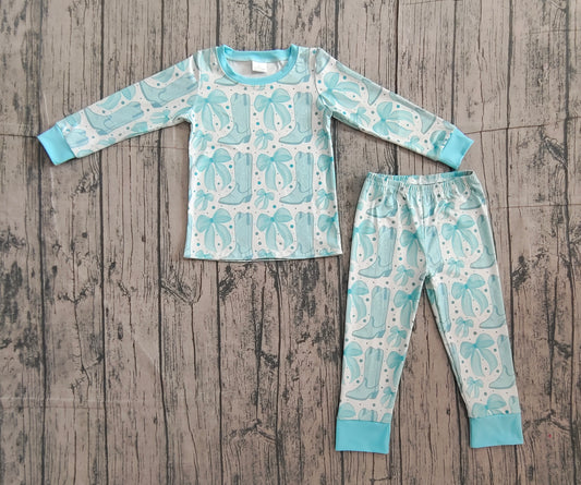 Turquoise bow boots western kids matching pajama set preorder