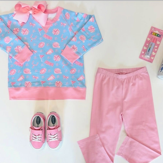 Football cheer shirt pink leggings kids girls long sleeve yoga outfit preorder
