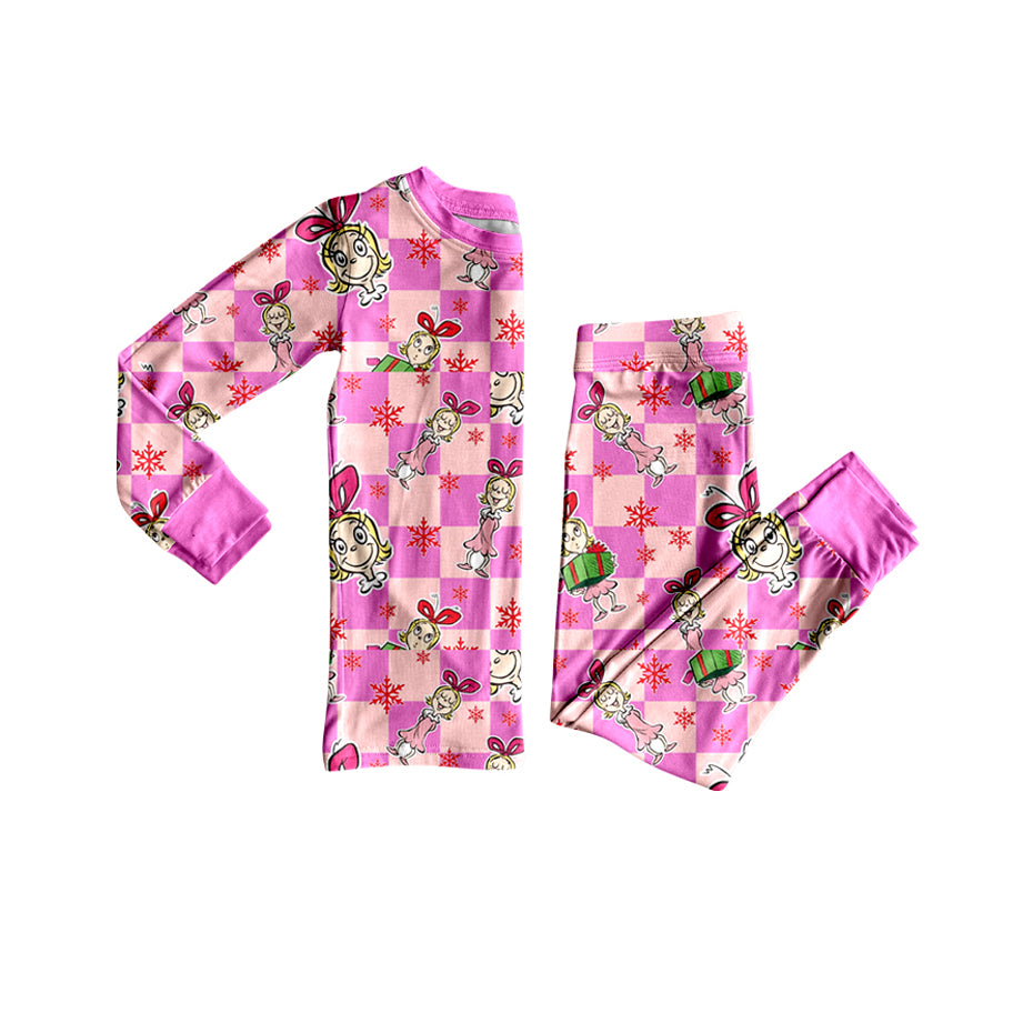 Christmas green face girls long sleeve pajama set outfit preorder