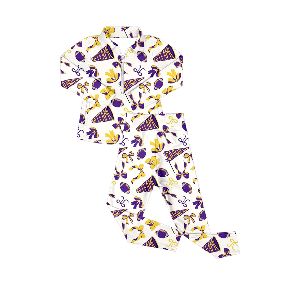 Purple football team yoga pullover matching pants girls outfit preorder