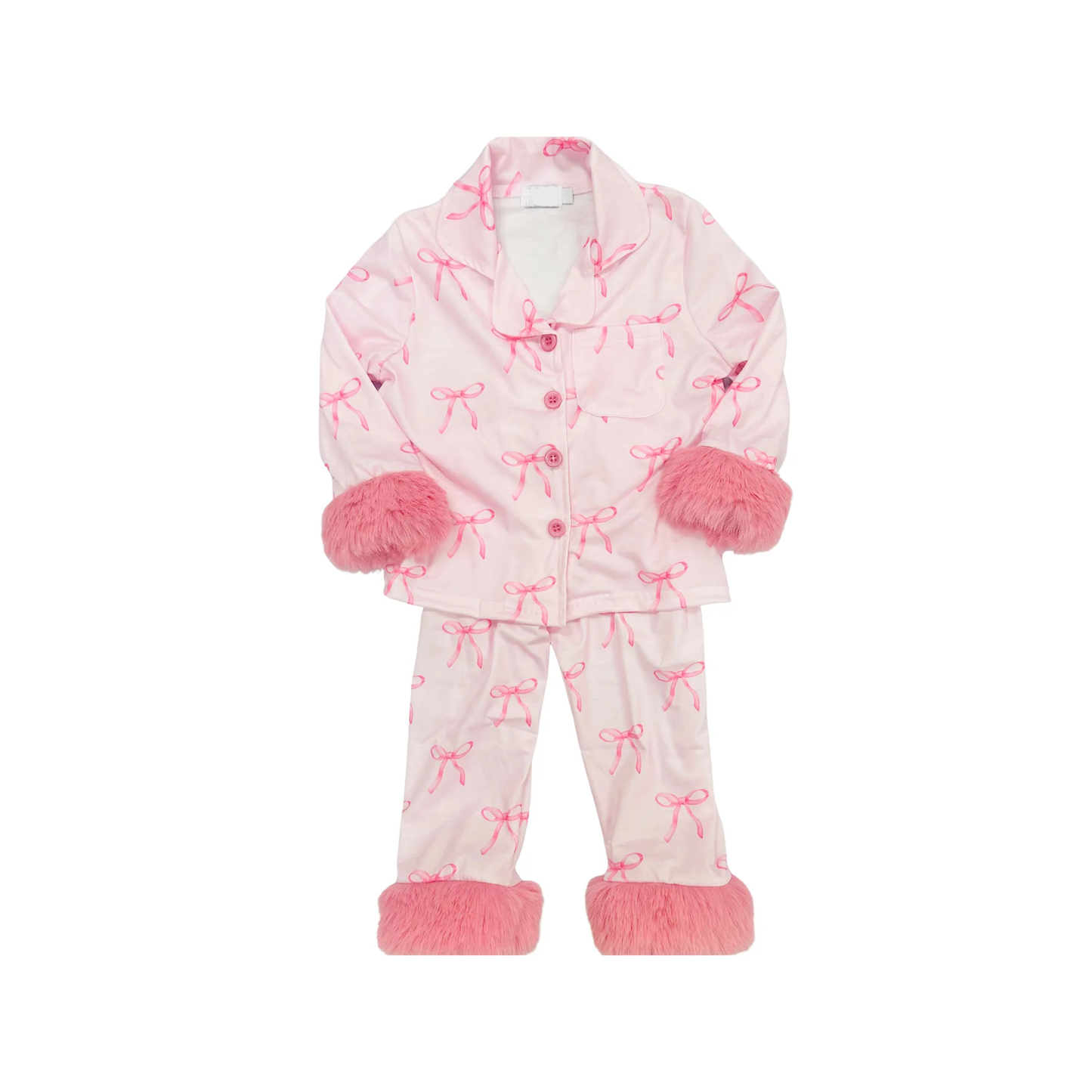Pink bow design girls long sleeve pajama set preorder