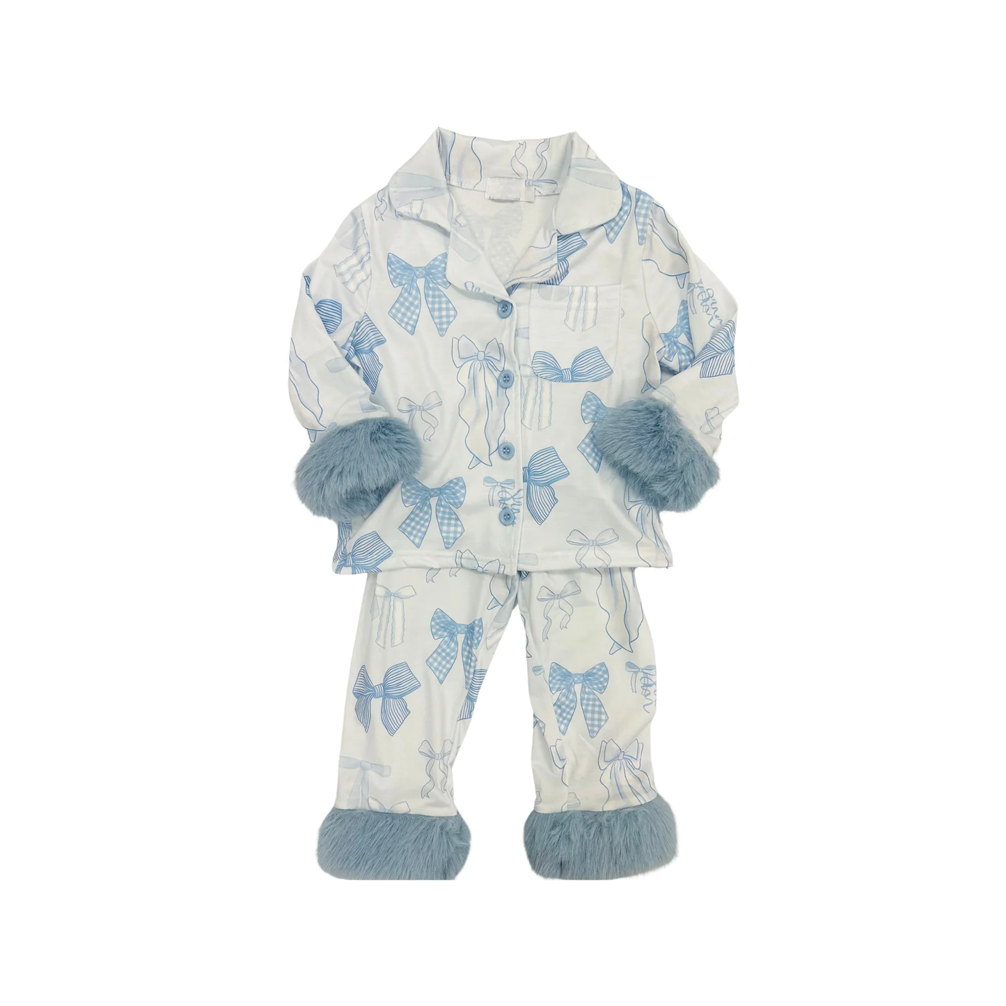 Blue bow design girls long sleeve pajama set preorder