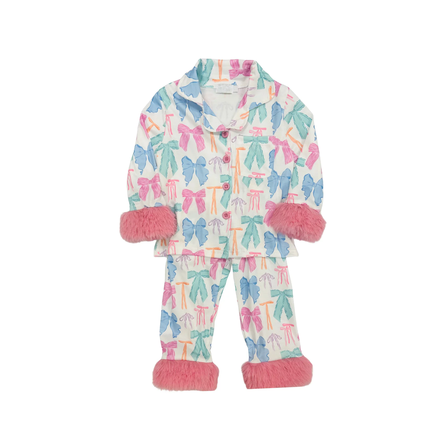 Colorful bow design girls long sleeve pajama set preorder