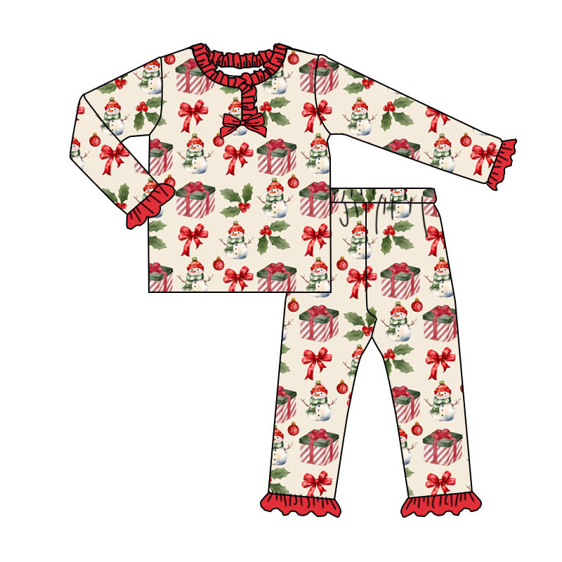 Kids girls Christmas snowman bow matching outfit preorder
