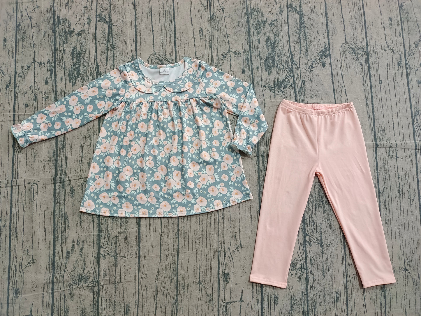 Pink floral shirt matching pants design girls spring fall outfit preorder