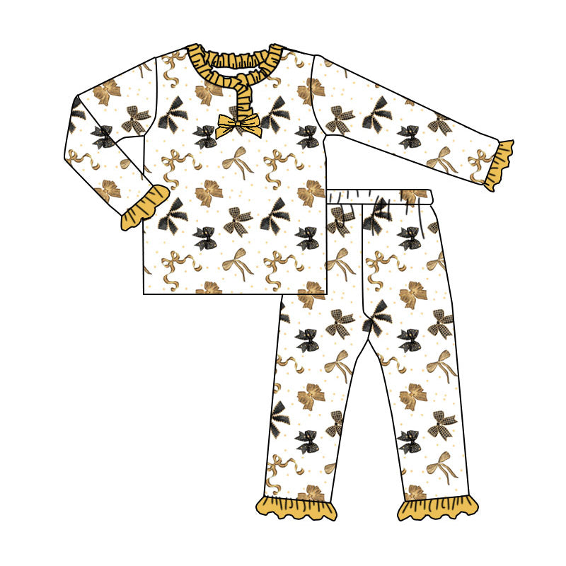 Happy new year bow shirt matching pants design girls pajama set preorder