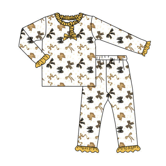 Happy new year bow shirt matching pants design girls pajama set preorder