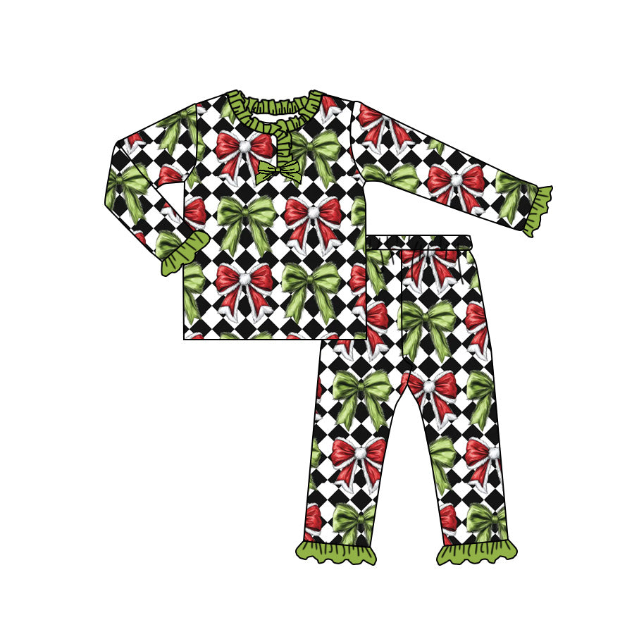 Christmas green red bow long sleeve outfit preorder
