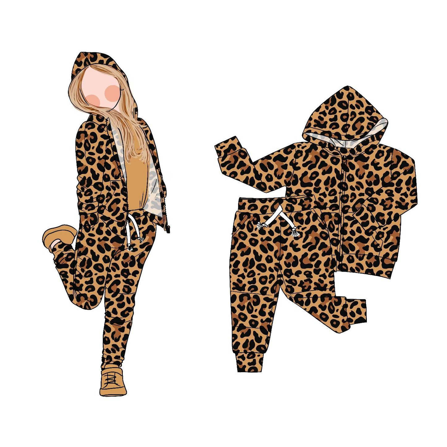 Leopard design girls long sleeve hoodie outfit preorder