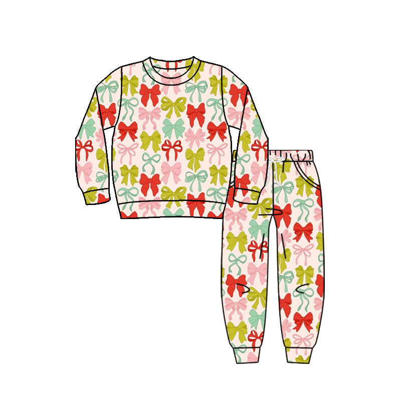 Christmas bow design girls long sleeve outfit preorder