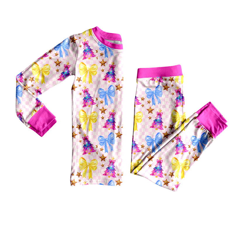 Christmas tree bow design top matching pants kids long sleeve outfit preorder