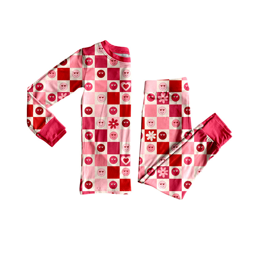 Valentines day heart smile face kids long sleeve pajama set preorder