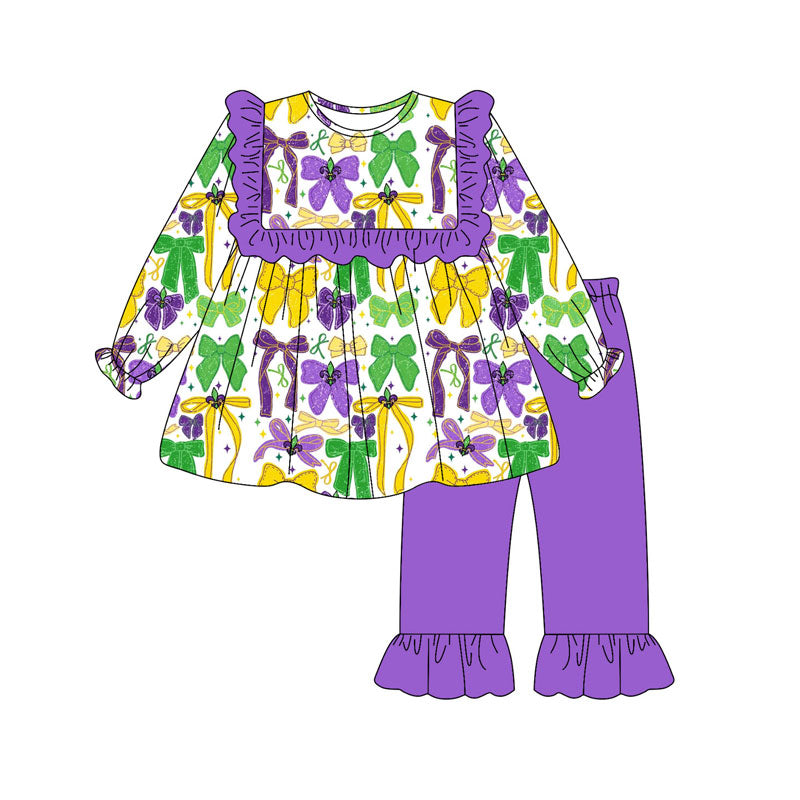 Mardi Gras bow kids long sleeve clothes preorder