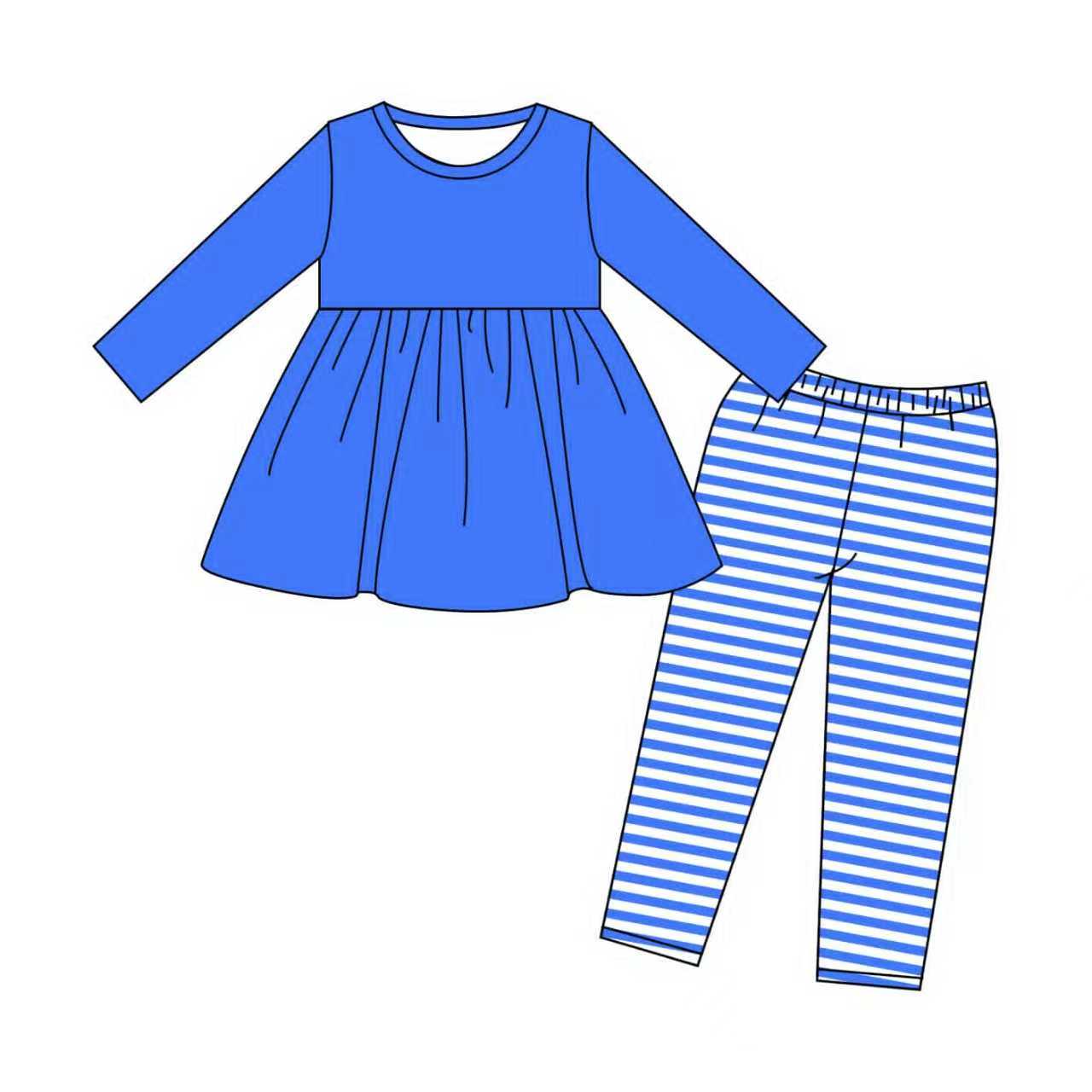 Blue tunic top stripes leggings girls long sleeve spring fall outfit  preorder