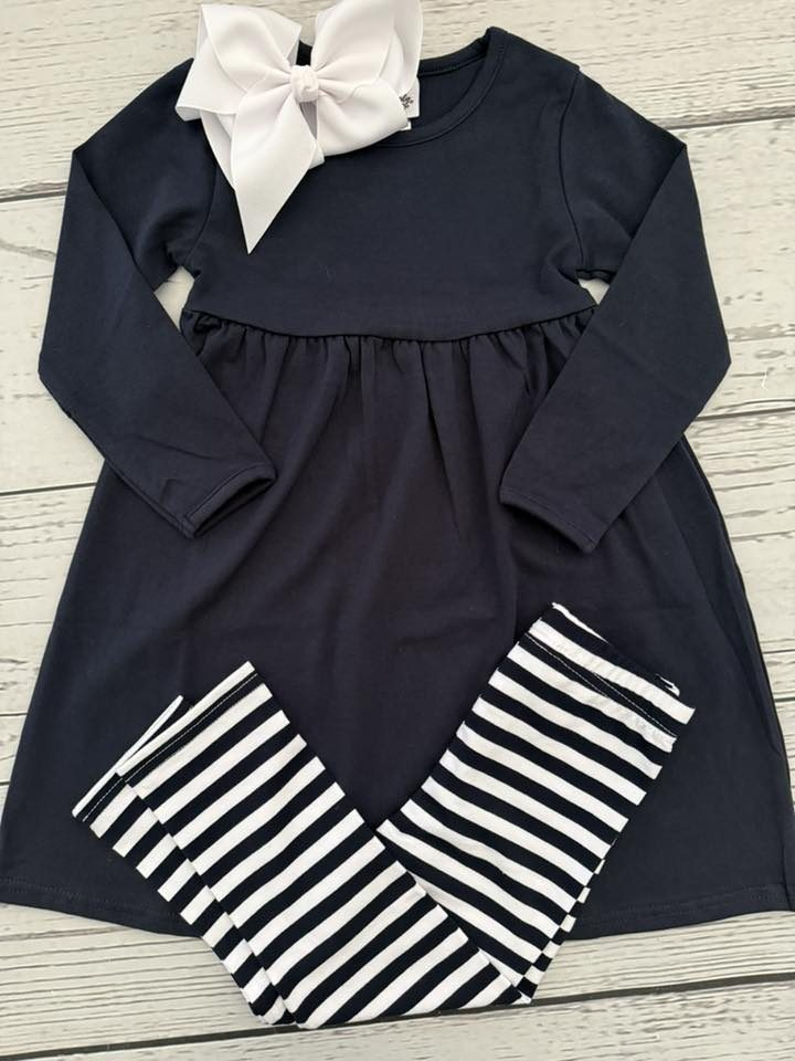 Navy tunic top stripes leggings girls long sleeve spring fall outfit  preorder