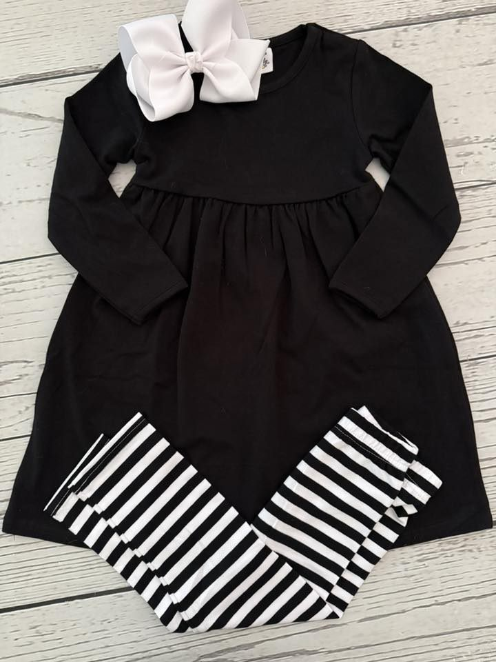 Black tunic top stripes leggings girls long sleeve spring fall outfit  preorder