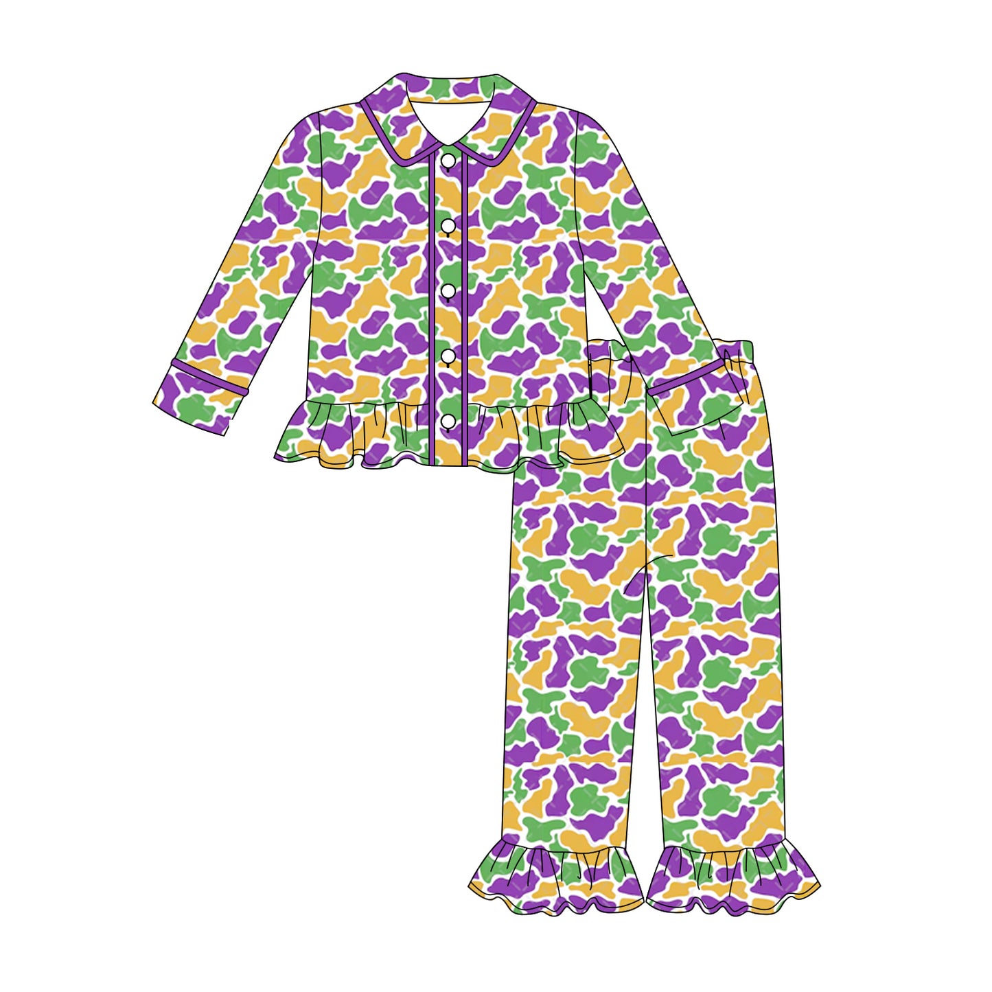Mardi Gras camo design girl  long sleeve pajama set  preorder