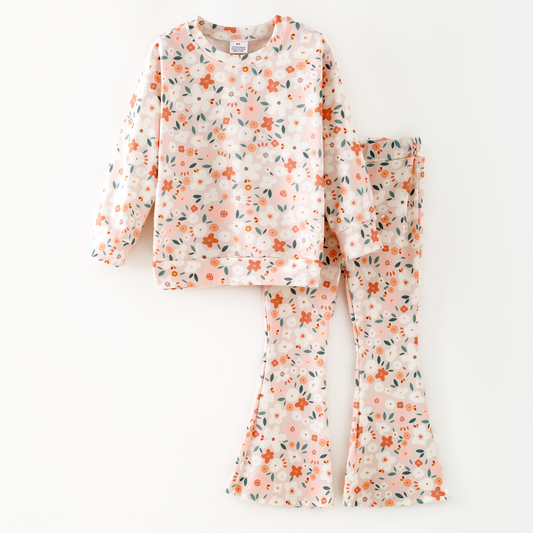 Floral design kids spring fall long sleeve outfit preorder