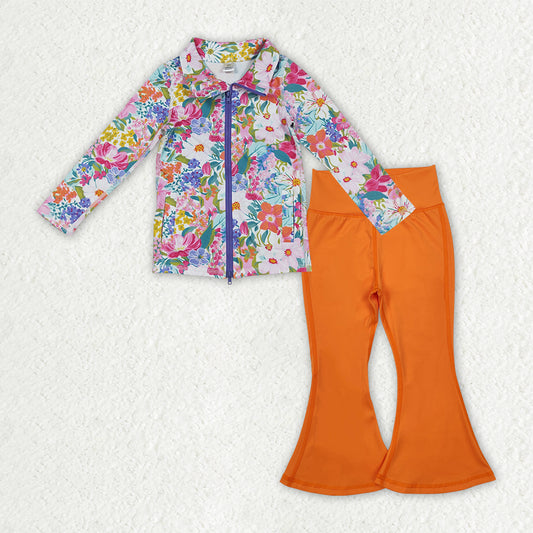 children baby girls floral top matching orange pants active wear athletic sports clothes