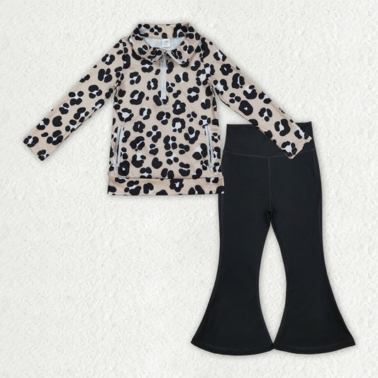children baby girls leopard top matching black pants active wear athletic sports clothes