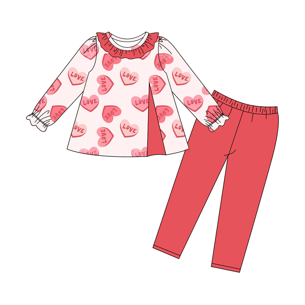 Valentines heart love print girls long sleeve top matching pants clothes preorder