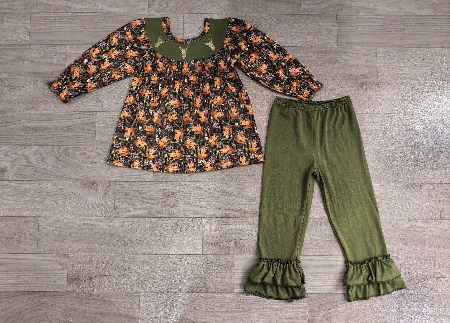 Deer hunting season girls long sleeve embroidery outfit preorder