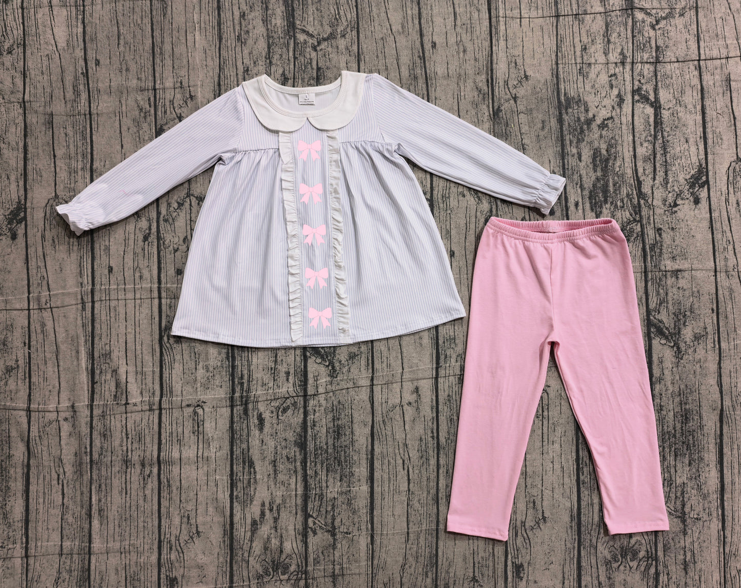 Embroidery Pink bow girls long sleeve outfit preorder