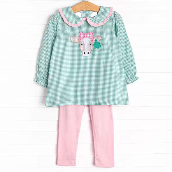 Girls long sleeve cow shirt matching pink leggings outfit preorder