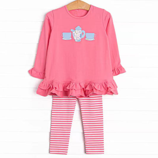 Girls long sleeve tea print shirt matching leggings outfit preorder