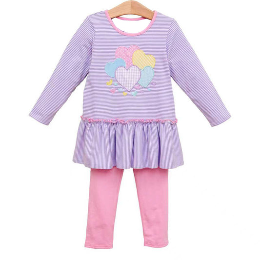Girls long sleeve heart print shirt matching leggings outfit preorder