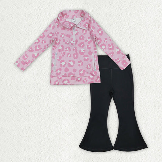 children baby girls pink leopard top matching black pants active wear athletic sports clothes