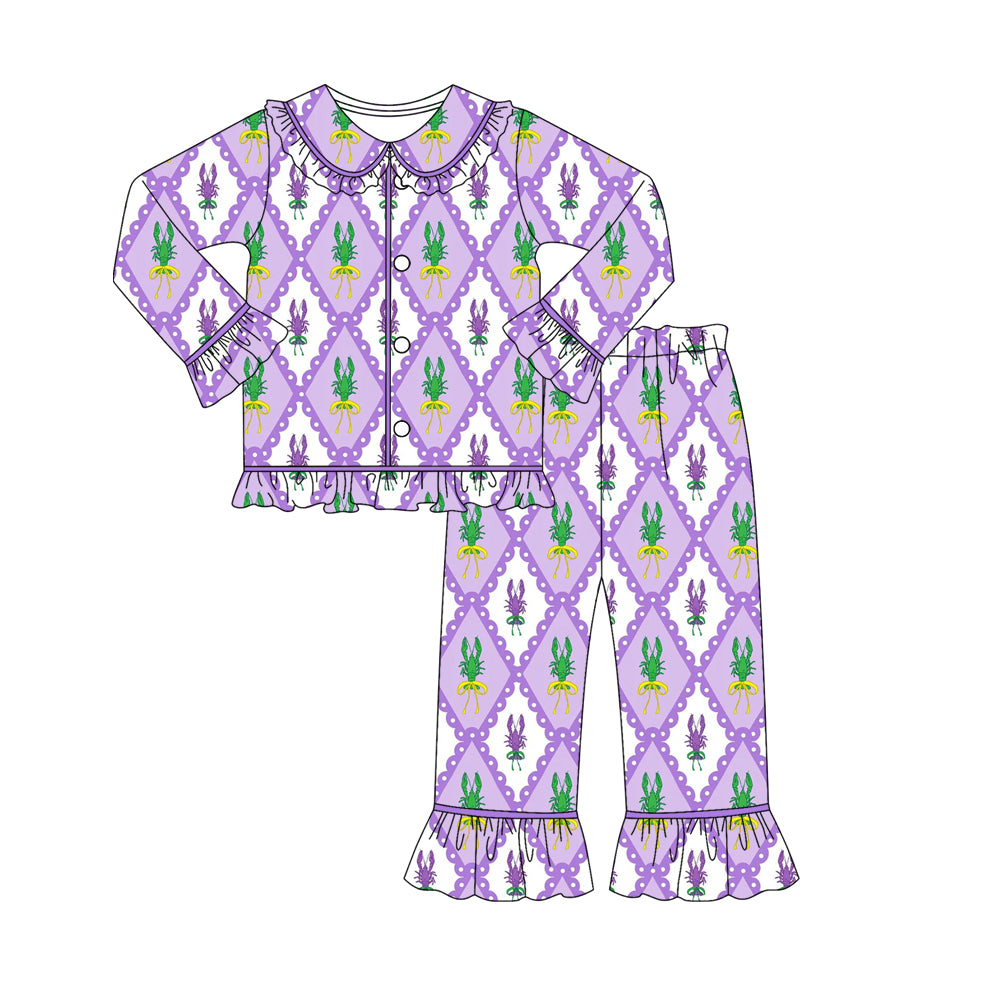Mardi Gras baby girls long sleeve pajama set outfit preorder