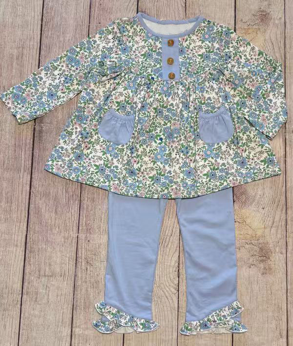 Blue Floral design girls spring fall outfit preorder
